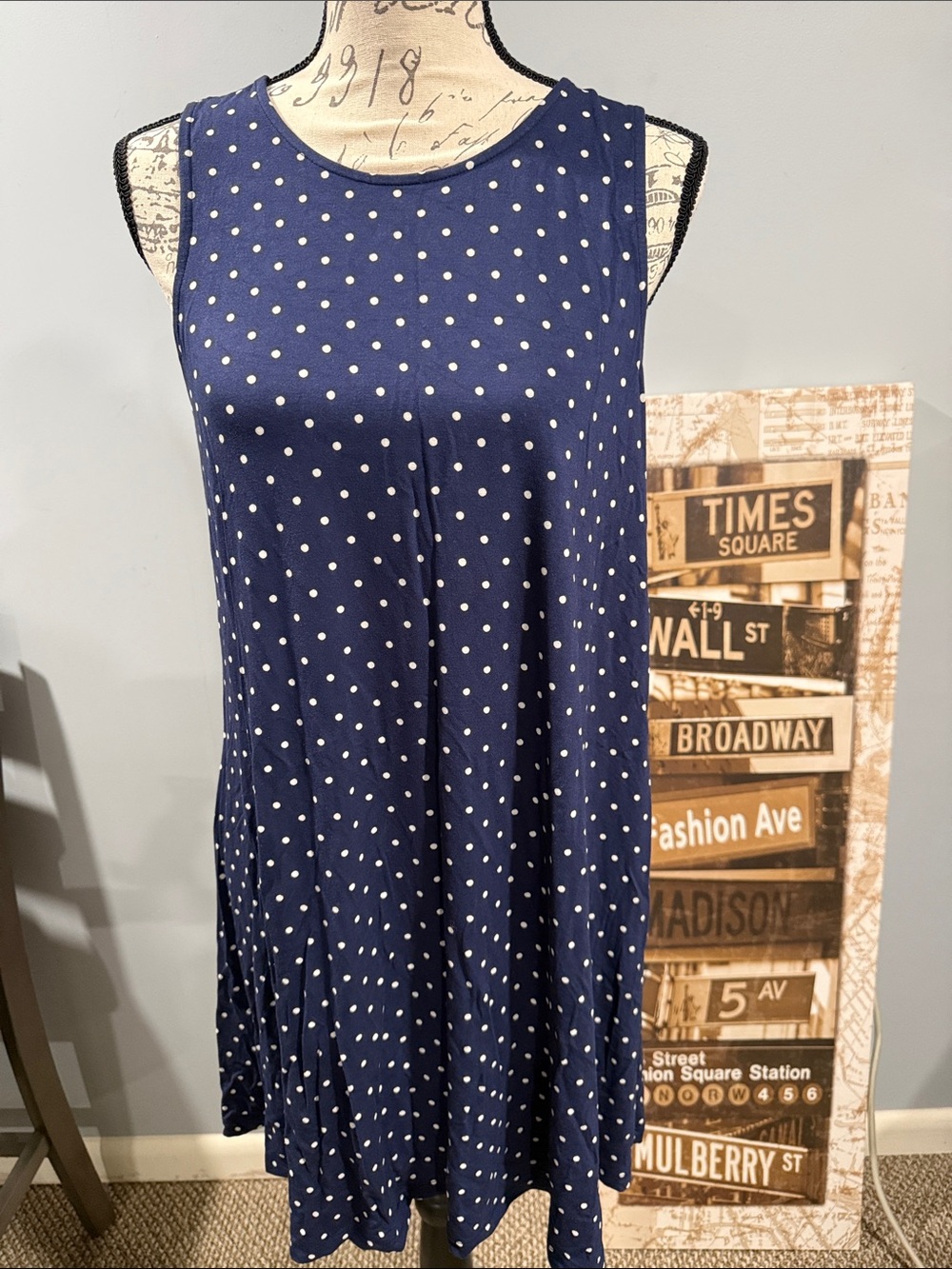 Old Navy Navy and White Polka Dot Sleeveless Swing Dress